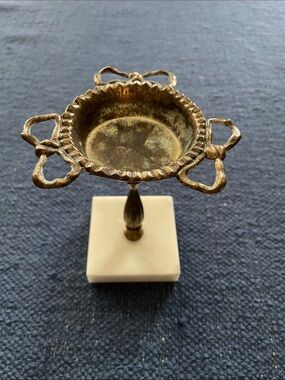 Vintage Brass Pedestal toothbrush holder on a Marble Base -
